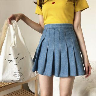 Pleat A-line Denim Skirt