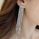 Rhinestone Fringed Earring 1 Pair - 925 Silver Needle - Silver - One Size