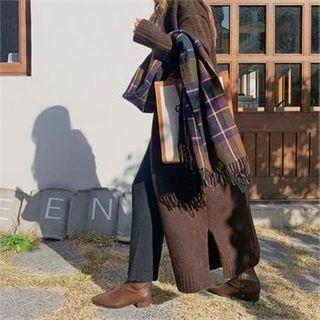 Open-front Wool Blend Long Robe Cardigan
