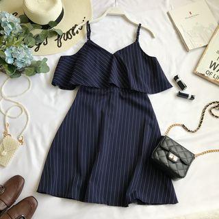 Strappy Stripe Ruffle-trim A-line Dress