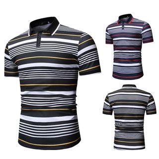 Short-sleeve Polo Collar Striped Top