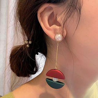 Faux Pearl Geometric Dangle Earring 1 Pair - Silver Needle - Long - Red & Green - One Size