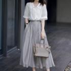 Set: Short-sleeve Plain Shirt + A-line Skirt