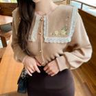 Lace-trim Sailor-collar Embroidered Cardigan