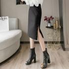 High-waist Woolen Slit Midi Skirt