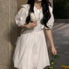 Short-sleeve Embellished Wide Collar A-line Dress