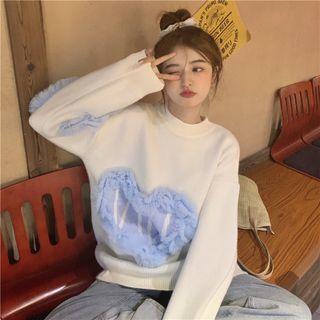 Frill Trim Heart Panel Sweater