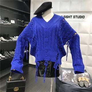Lace Up V-neck Sweater
