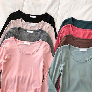 Long-sleeve Round Neck Plain Fleece Top