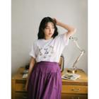 Flower Lettering Embroidered Cotton T-shirt