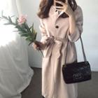 Round-neck Flap-front Trench Coat With Sash