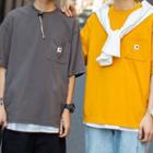 Plain Round Neck Short Sleeve T-shirt With Pocket