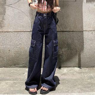 High Waist Cargo Wide-leg Jeans