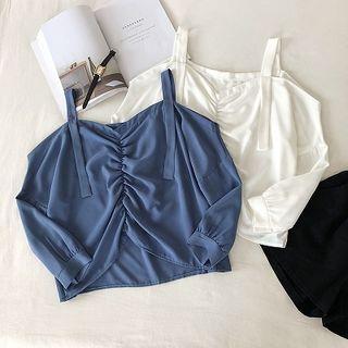 Plain Frilled Off-shoulder Chiffon Blouse