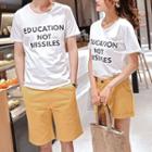 Set: Couple Matching Short-sleeve Lettering T-shirt + Shorts