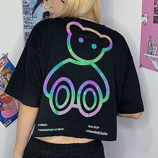 Short-sleeve Reflective Bear Print T-shirt