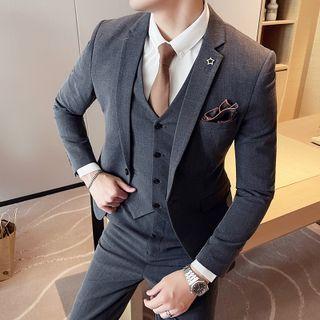 Set: Plain Single-button Blazer + Vest + Dress Pants