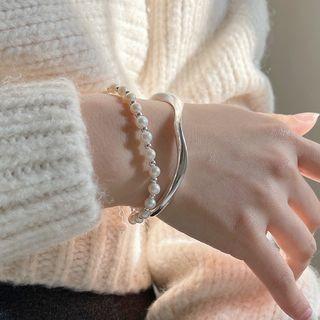 Faux Pearl Layered Bangle Sl0736 - White - One Size