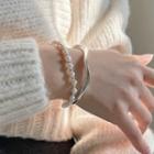 Faux Pearl Layered Bangle Sl0736 - White - One Size