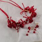 Flower Bead Earring Clip On Earring - Red - One Size