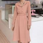V-neck Long-sleeve Collared A-line Dress