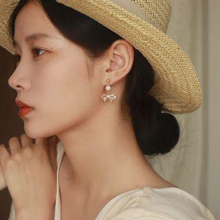 Faux Pearl Bow Rhinestone Alloy Dangle Earring