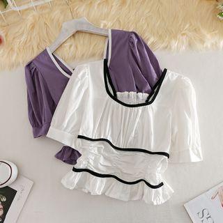 U Neckline Plain Short-sleeve Top