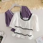 U Neckline Plain Short-sleeve Top