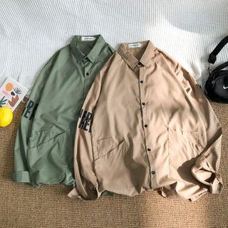 Plain Lettering Long-sleeve Shirt