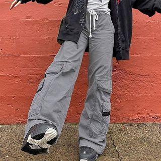 High-waist Pocket Cargo Wide-leg Pants