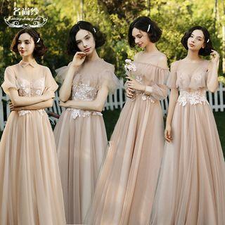 Flower Embroidered A-line Evening Gown