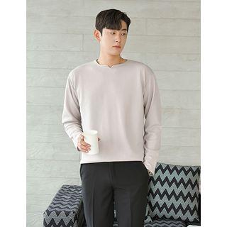 Notched-neckline Colored T-shirt