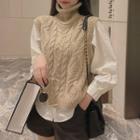 Set: Turtleneck Sweater Vest + Long-sleeve Blouse