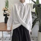 Long-sleeve Asymmetric Crisscross Plain Polo Shirt