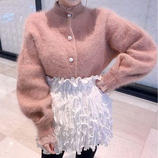 Faux Pearl Button Cardigan / A-line Skirt