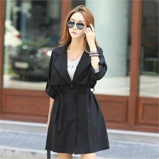 Tab-sleeve One-button Trench Coat With Sash