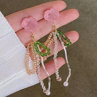 Beaded Flower Drop Earring / Clip-on Earring