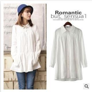 Long-sleeve Shirred Blouse