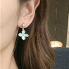 Rhinestone Flower Dangle Earring 1 Pair - 2118 - 925 Silver Earring - Gold Trim - Green - One Size