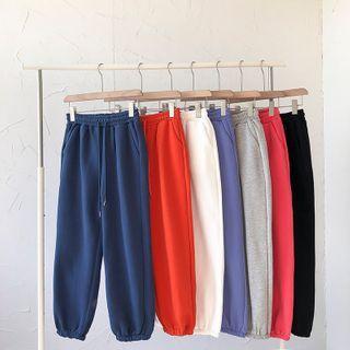 Plain High-waist Fleece Harem Pants