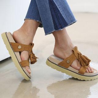 Tasseled Faux-suede Slide Sandals