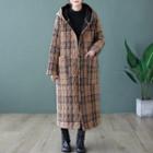Plaid Quilted Button-up Hooded Long Coat