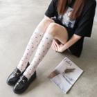 Heart Print Stockings White - One Size