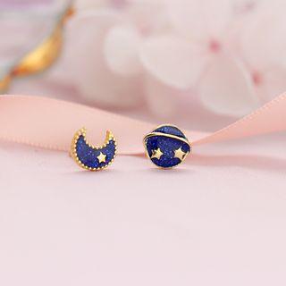 Moon & Planet Non-matching Stud Earring