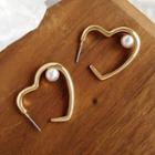 Faux Pearl Alloy Heart Earring 1 Pair - Stud Earring - As Shown In Figure - One Size