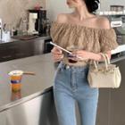 Off-shoulder Cropped Blouse / High Waist Bootcut Jeans