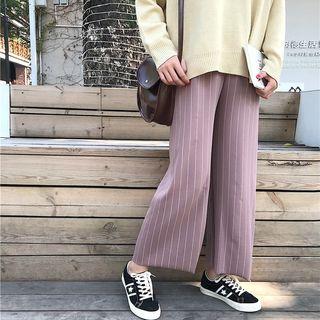 Striped Elastic-waist Cropped Wide-leg Pants