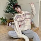 Striped Polo Sweater Stripe - White - One Size