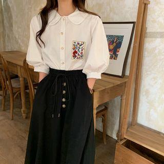 Puff Sleeve Shirt / A-line Midi Skirt