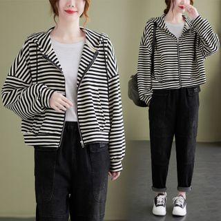 Striped Zip-up Hoodie Black & White - One Size